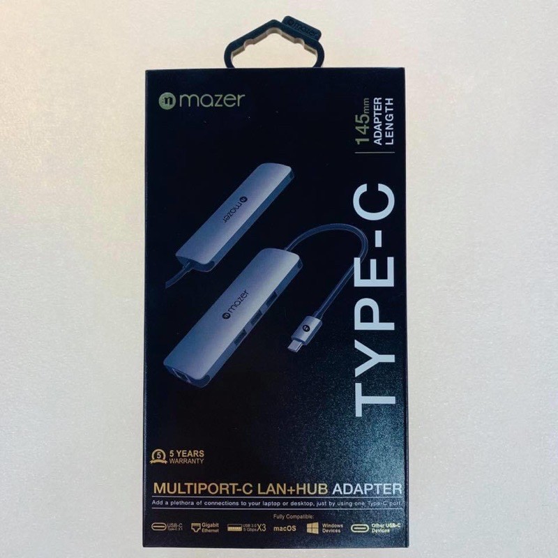 Mazer MULTIPORT USB-C + LAN + HUB Adapter 145mm Adaptor Length M-UC2MULTI302-GY
