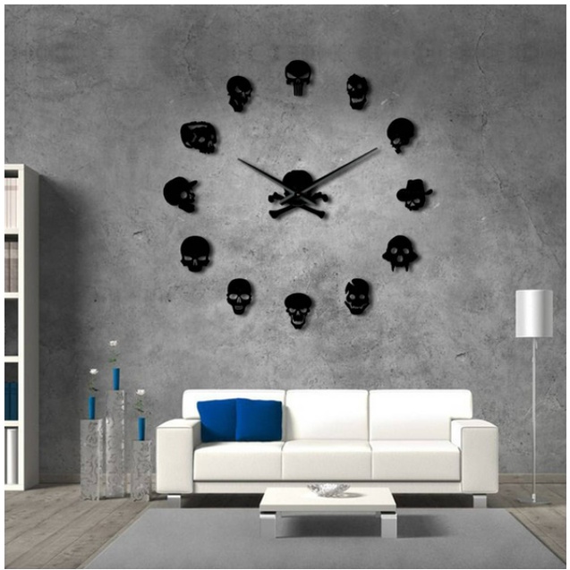 Different Skull Heads DIY Horror Wall Art Giant Wall Clock Big Needle ...
