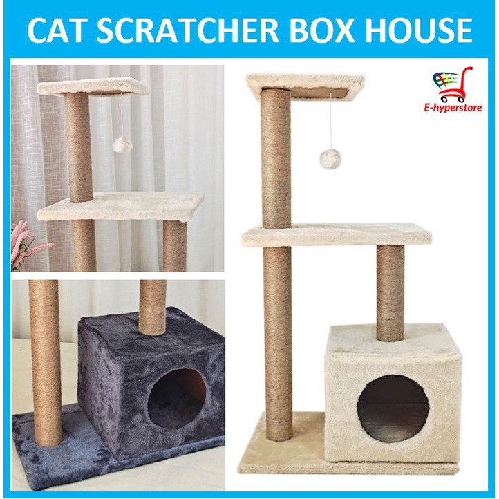 Scratching Post Box Condo House Wood Sisal Cat Scratcher | Shopee Singapore