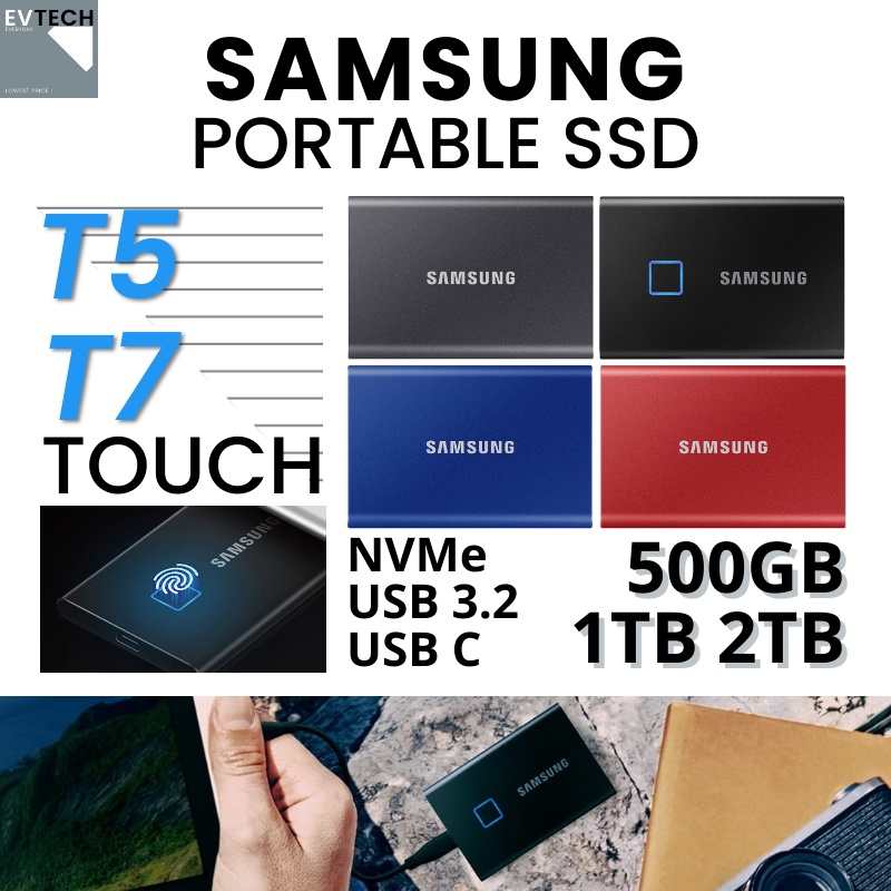 NEW MODEL 2023] Samsung T5 T7 Shield Touch Portable SSD (500GB 1TB 2TB)  Black Silver Blue Grey Red Shopee Singapore