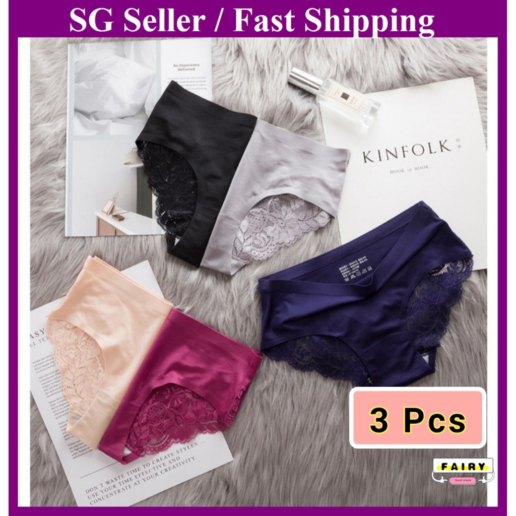 Womens Seamless Underwear Sexy Lace Lingerie Knickers Ice Silk Panties  Briefs