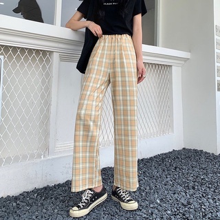 Korean style summer thin loose and comfortable plaid pants wide leg pants  women