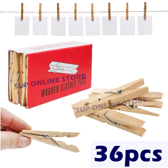 Bamboo Wooden Cloth Pegs (36pcs) / Clippers Pins / Sepit Baju Kayu ...