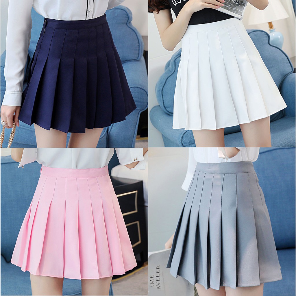 READY STOCK Women Solid Color Pleated Skirts Safety Inner Pants Zipper ...