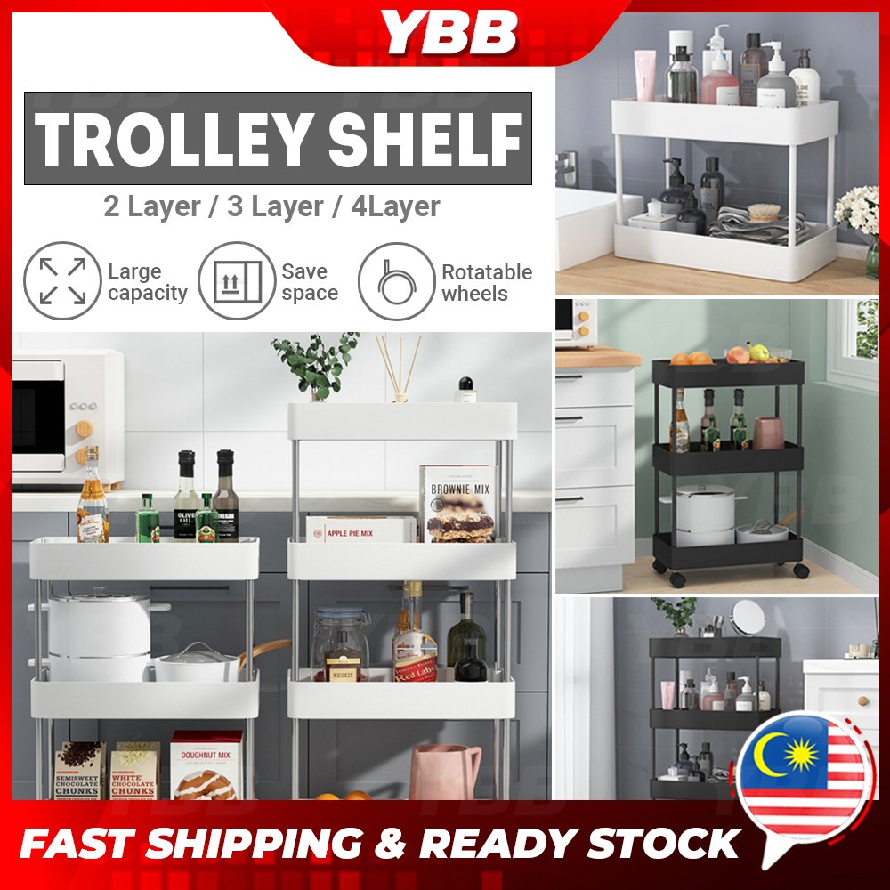 YBB 2/3/4 Tier Large Wheel Trolley Rack Storage Rack With Wheels ...