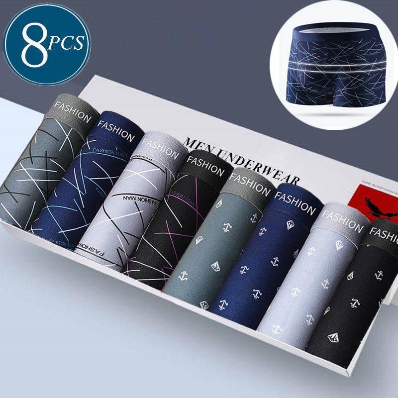 【8 PCS In 1】boxer Brief for Man Breathable Underwear Ice Silk ...