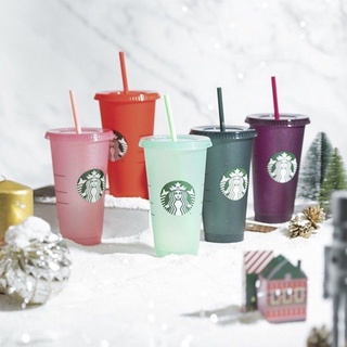 710ml Color Changing Cups Reusable Plastic Christmas Cup with Straw and Lid  Party Drinks Mugs for