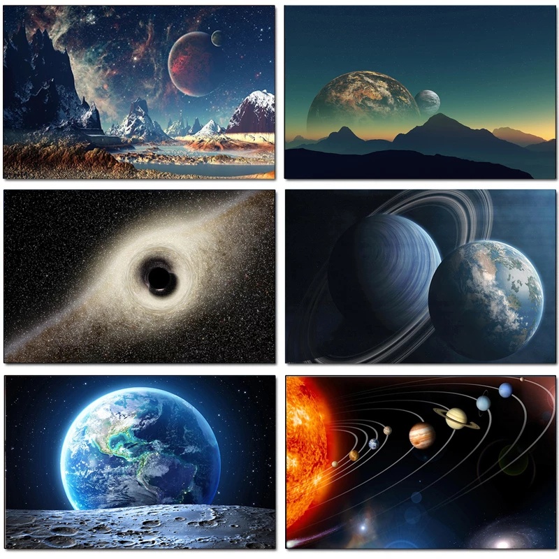 Frameless Planets Universe Galaxy Wall Art Stars Landscape Canvas