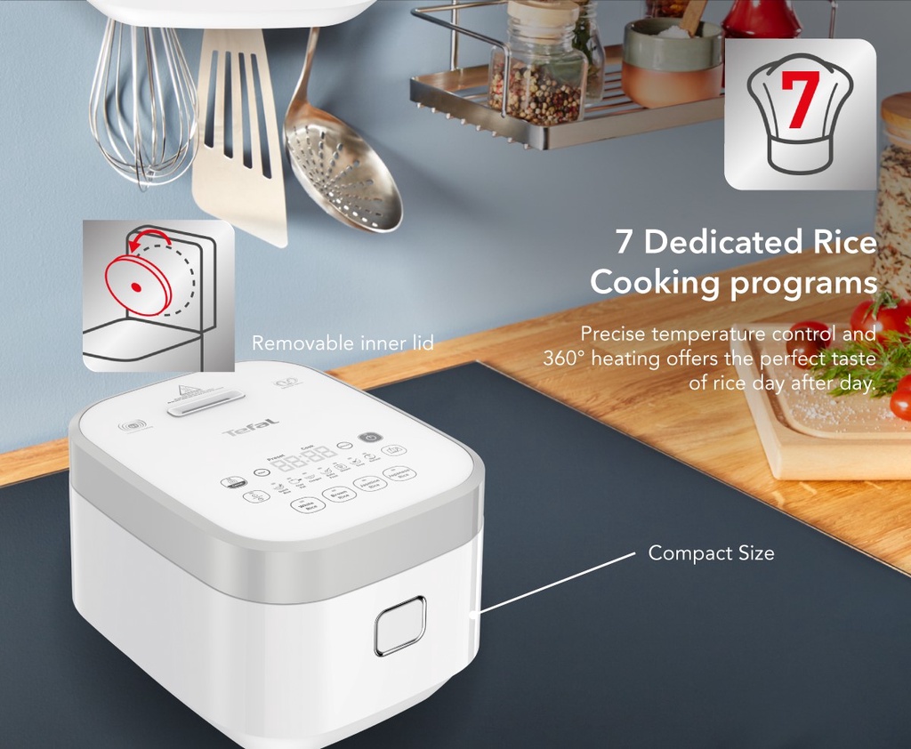 Tefal Delirice Pro Compact Induction Spherical Pot Rice Cooker 1L RK8001 7 Programmes, 12H