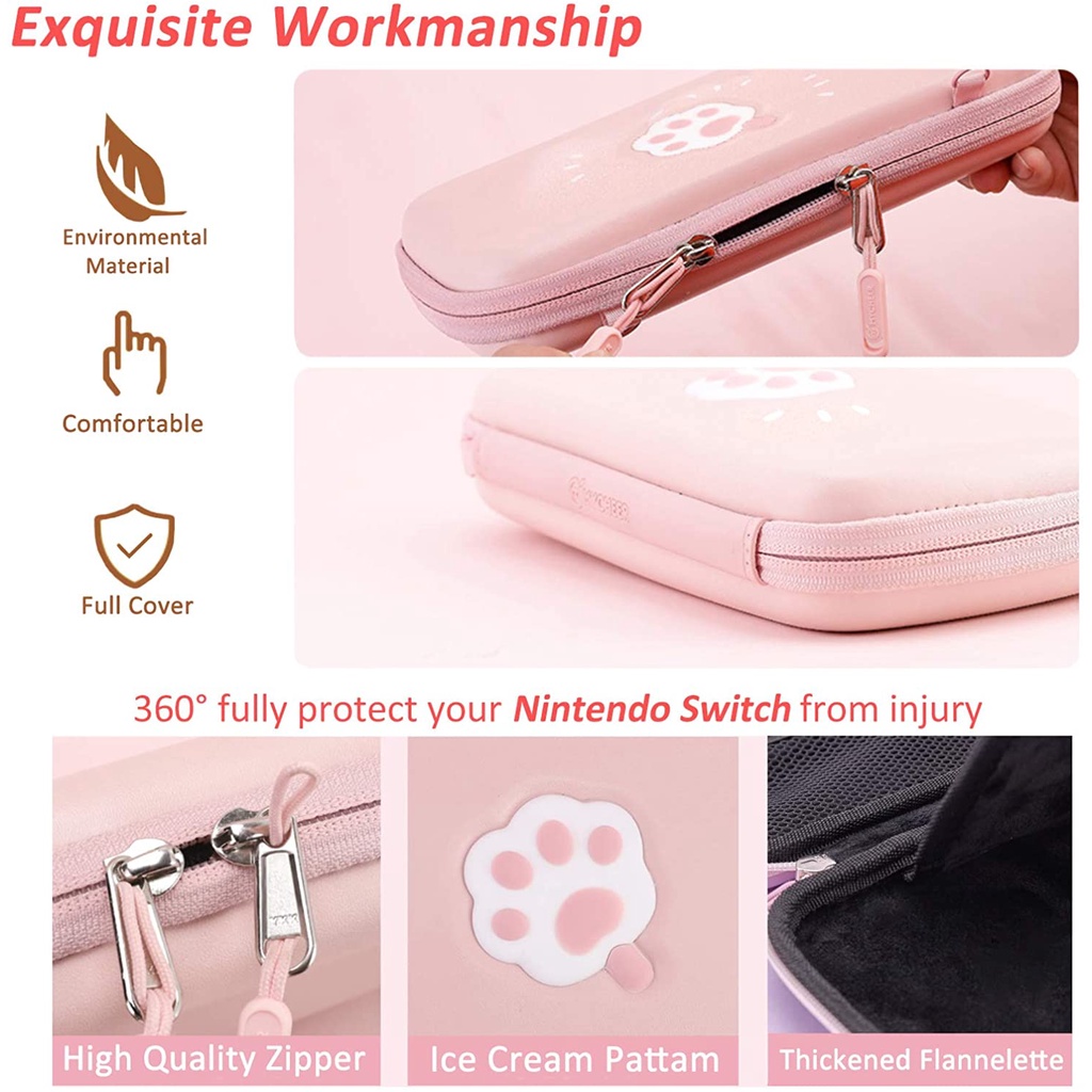 Pink Carrying Bag Case for Nintendo Switch Lite with Crystal Clear