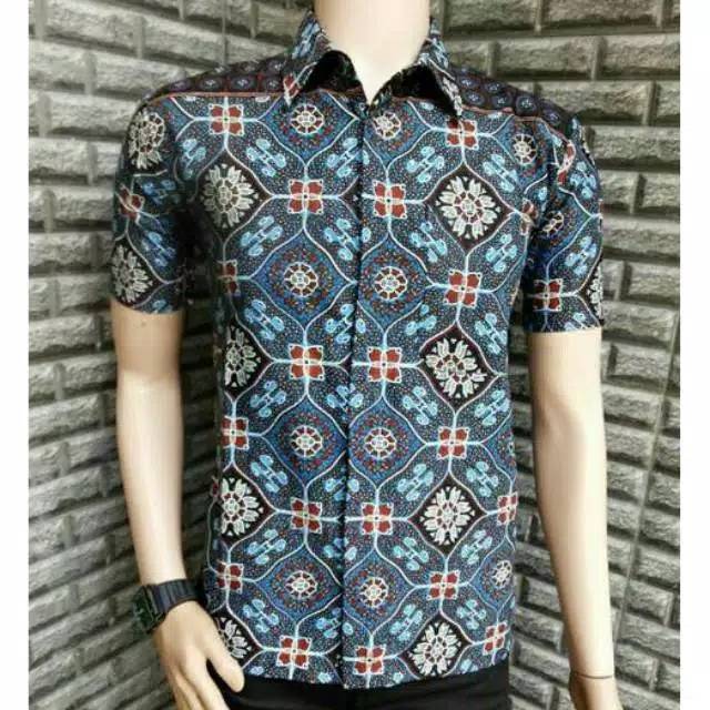 KEMEJA KATUN 022 Sogan Batik HRB026 Sogan Hem Men's Batik Shirt Short ...