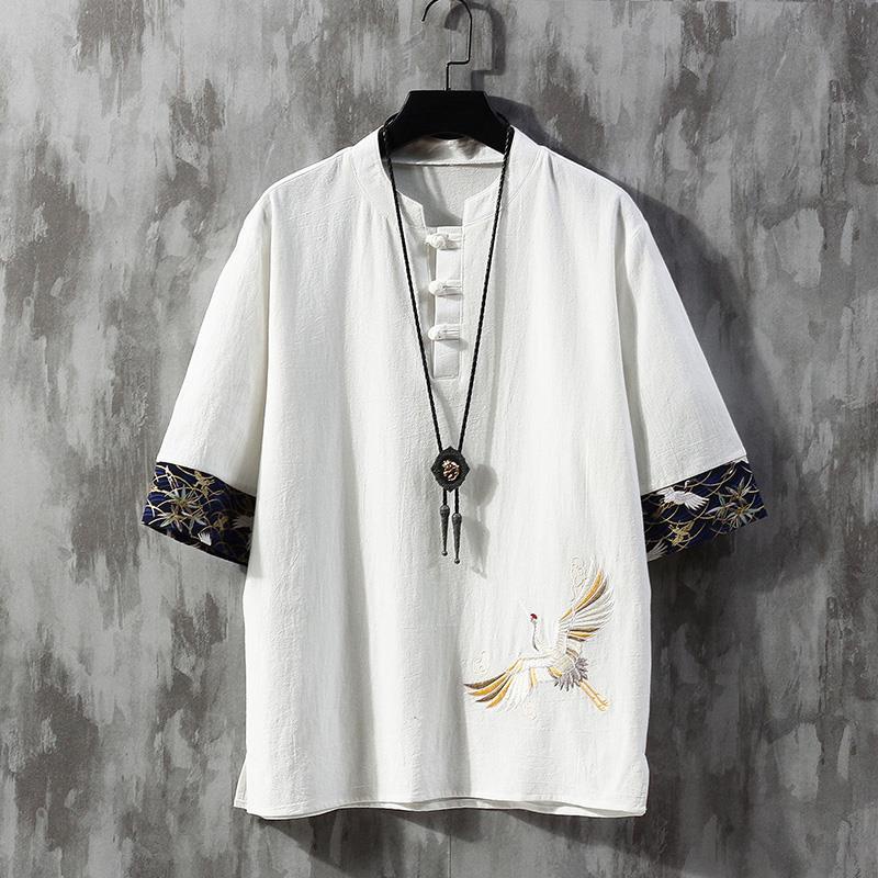 2020Most New Products in Stock Lightning Delivery Laid-Back Men's Clothing Chinese Style Linen Tang Suit Short Sleeve Retro Style Taoist Robe Zen Cotton and Linen ClothesTFashionable Clothes on T-shir