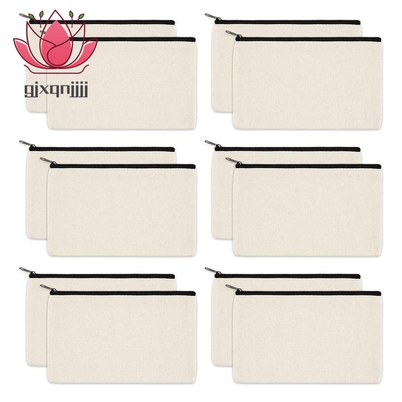 12 Pack Canvas Zipper Bags Blank DIY Pouches for Travel Cosmetic