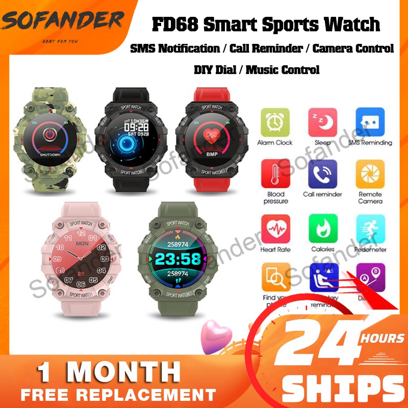 FD68 Smart Watch Circular Touch Screen Bluetooth Waterproof Sport Heart
