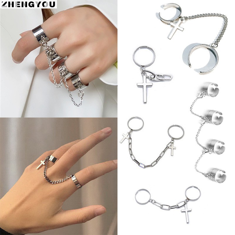 Fashion 4 Finger Chain Ring Adjustable Joint Ring Hip Hop Punk Finger Ring For Women Men Egirl Dating Party BFF Jewelry