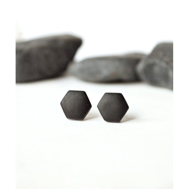Black studs matte black earrings unisex matte black studs hexagon studs black stud earring men studs