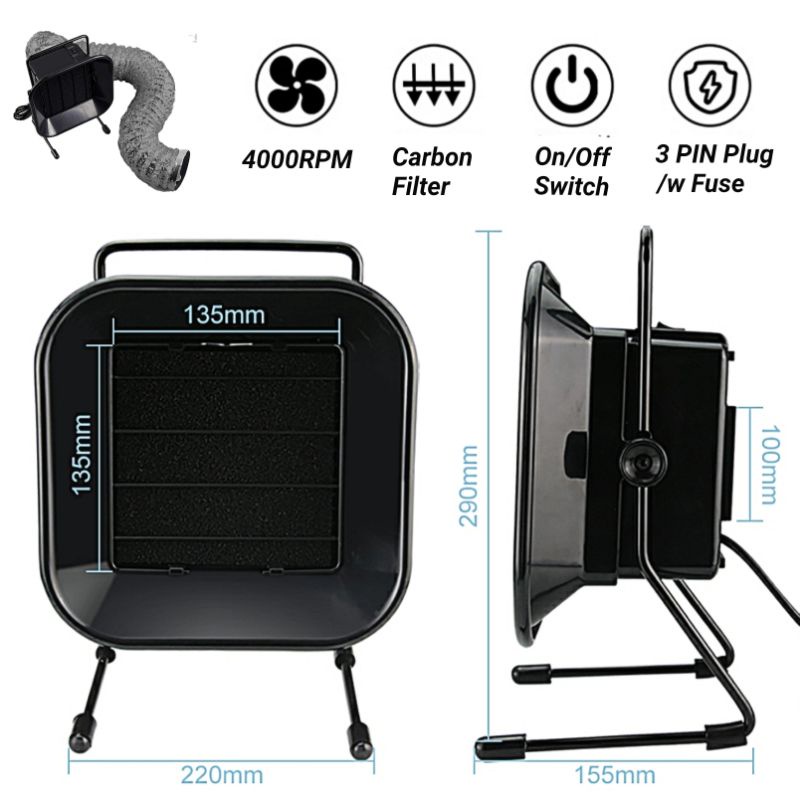 Exhaust fan Ventilation fan 50W, 4000RPM Extractor for Smoke, Dust ...