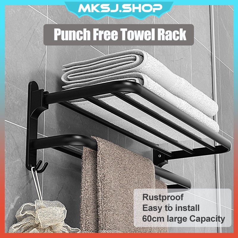 Bathroom Towel Rack Shower Rack Wall Premium Aluminum Towels Bar Toilet ...