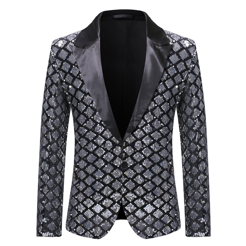 Men Shiny Sequin Suit Blazer Dress Jacket Dinner Party Prom Coat Smart Slim Top