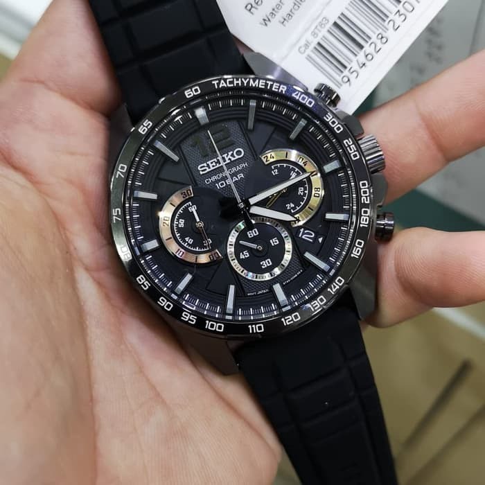 Original Seiko SSB349P1 Quartz Chronograph Black Silicone Analog Tachymeter Men Watch Shopee Singapore