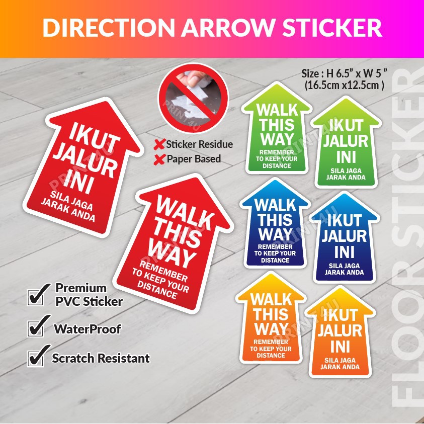 PRINT4U DIRECTION ARROW GUIDE STICKER SOP STIKER JALUR | Shopee Singapore
