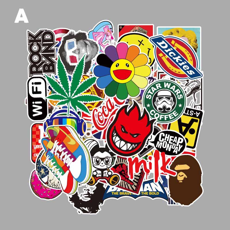50 pcs Trendy Waterproof Stickers for Luggage/Laptop/Phone/Car/Wall (8 ...