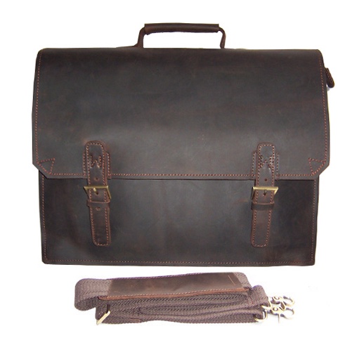 MUNUKI Top Full Grain Leather Men 14" Laptop Briefcase Tote Business