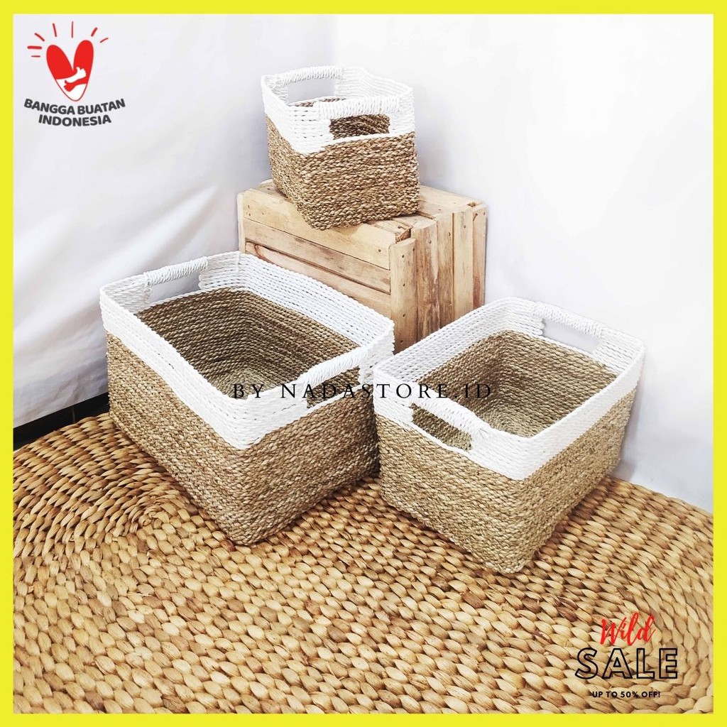 PUTIH Seagrass Basket/BOX SEAGRASS HANDLE NATURAL White/STORAGE BOX ...