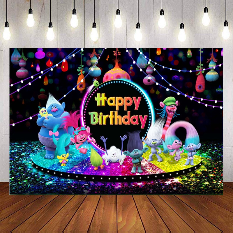 New Cartoon Movie Trolls Birthday Party Backdrops Stage Concert Dance ...