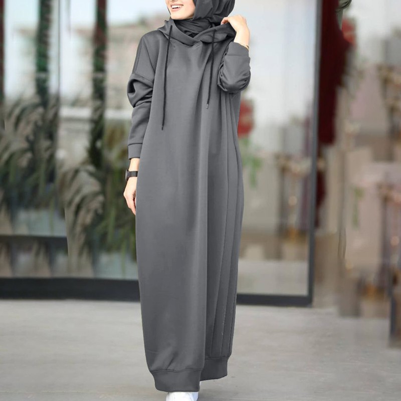 ZANZEA Women Hooded Winter Dress Long Sleeve Thin Fleece Long Dress |  Shopee Singapore