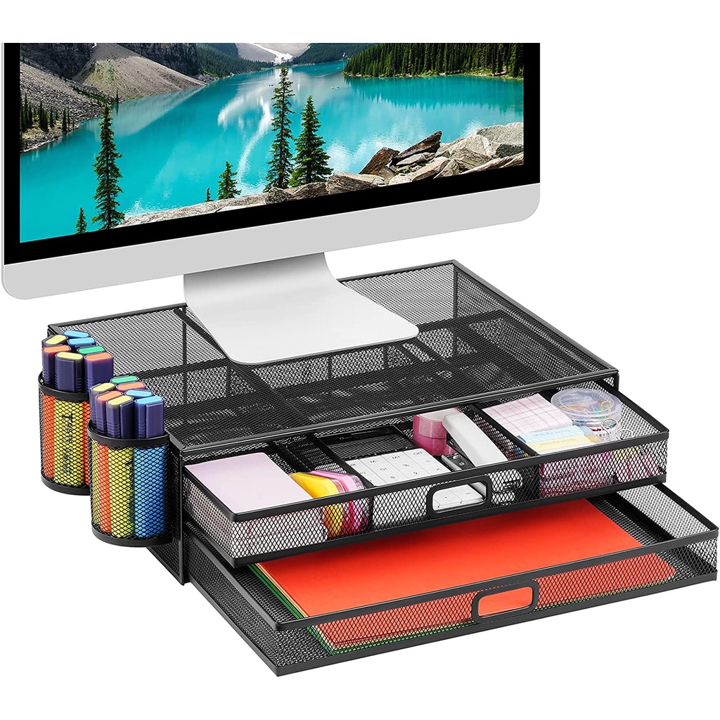 MSR Formwell Monitor Stand Riser with Drawer - Mesh Metal Desk ...