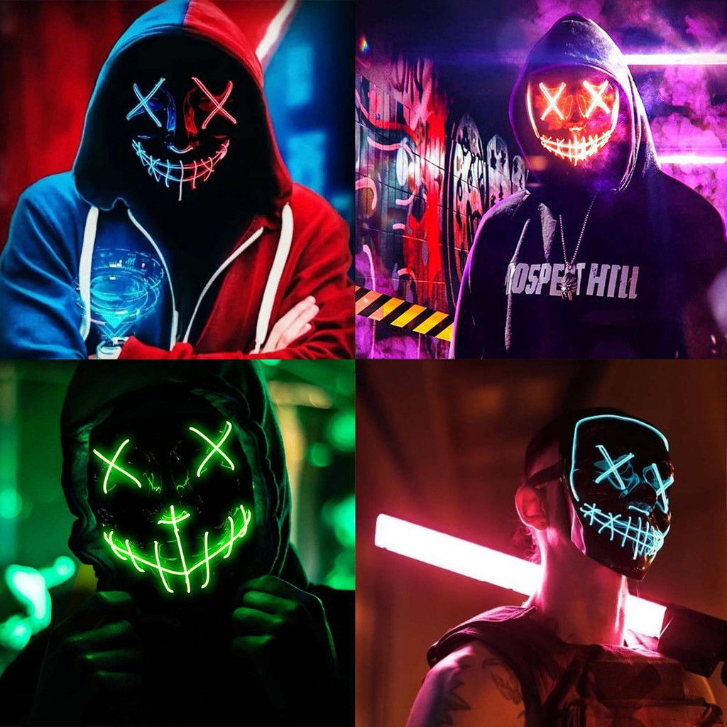 [SG Local Send] Halloween mask LED Light 3Modes Glow Grimace Mask Party ...