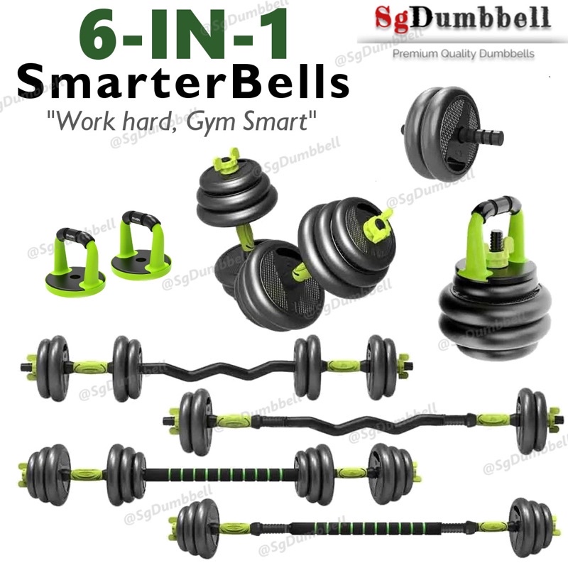[SGDUMBBELL] 6In1 SmarterBells 20KG Dumbbell Barbell Curlbar