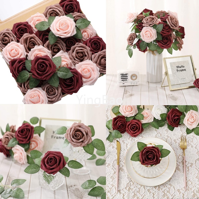 25pcs Dusty Rose Artificial Roses Flowers DIY Valentine’s Wedding ...