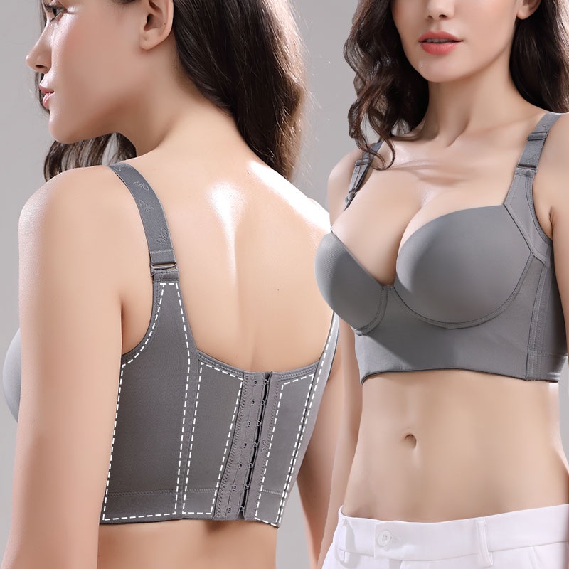 Seven-Breasted Button BCDE Large Cup Size Underwear Women Wireless Push-Up  Improve Breast Shape Receive Breasts Adjustable Bra Gloss