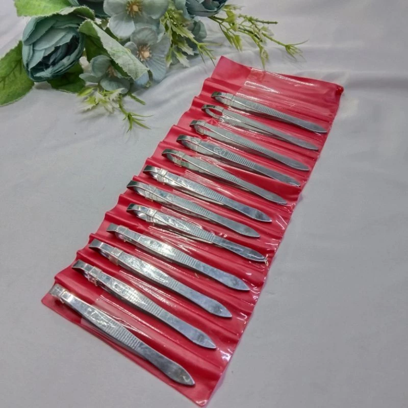 Pinset Bulu Ketiak Uban Pencabut Alis Pinset Card Merah 12 Pcs