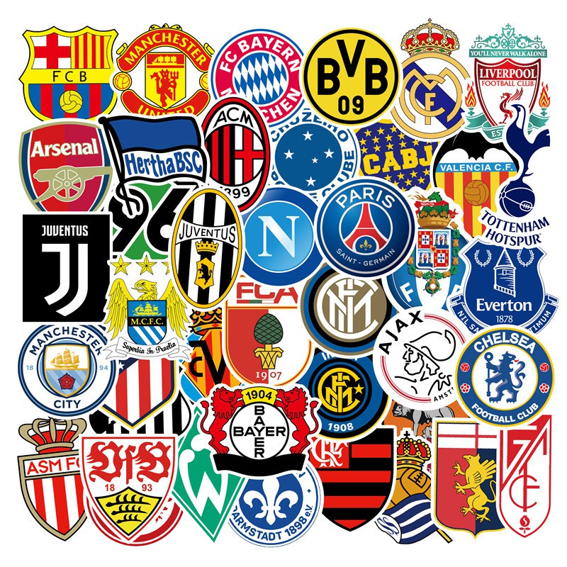 50 Pcs Football Club Stickers for Luggage Moto Car Suitcase Laptop ...
