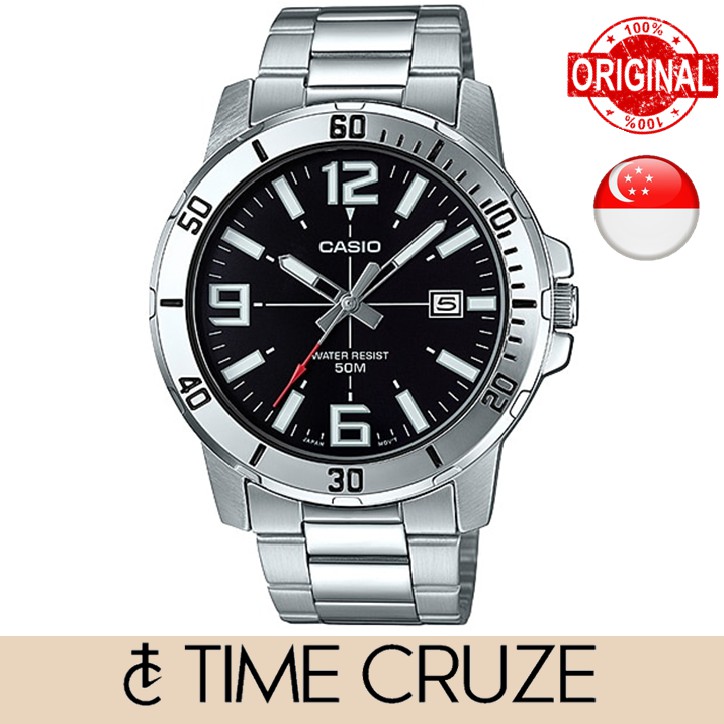 Time Cruze Casio MTP VD01 Analog Quartz Stainless Steel Black Dial Men Watch MTP VD01D 1BVUDF MTP VD01D 1B Shopee Singapore
