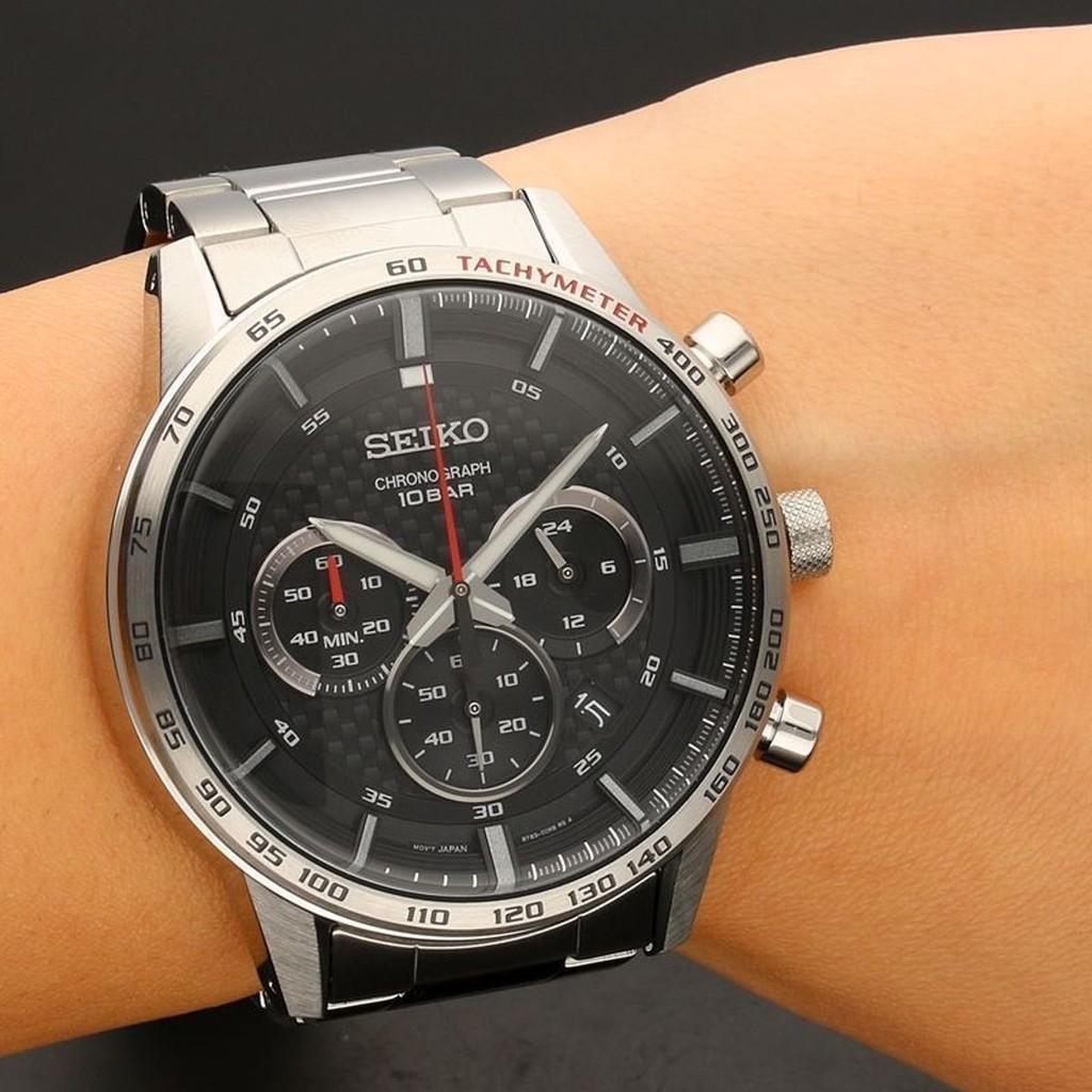 Original Seiko SSB355P1 Black Analog Quartz Chronograph Stainless Steel Tachymeter Men Watch Shopee Singapore