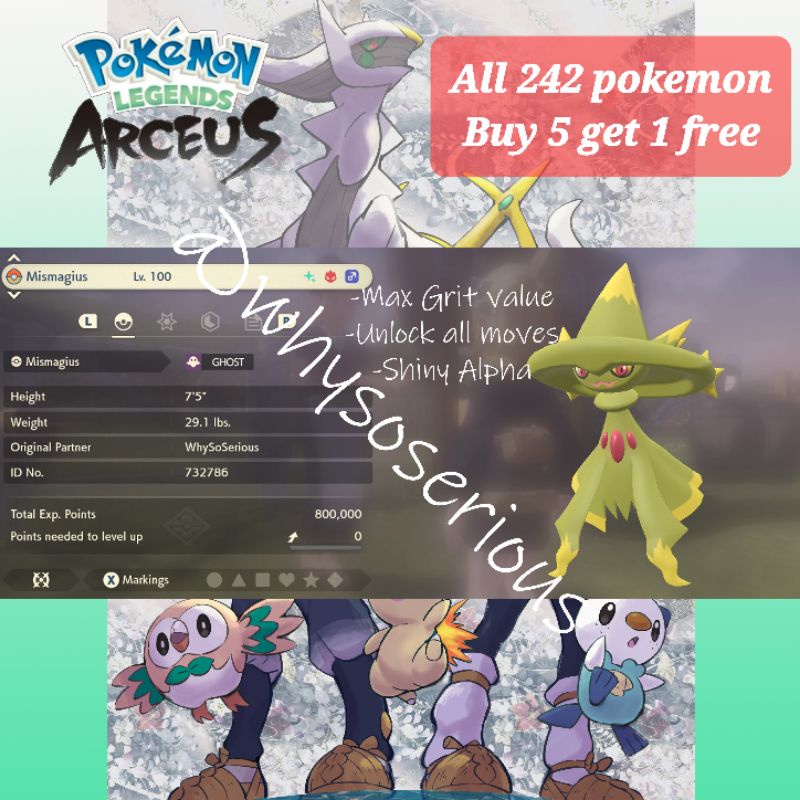 Pokemon Legend of Arceus, Shiny Alpha Mismagius, Battle ready (Digital ...