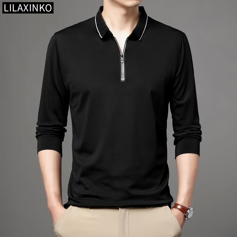 6 Color Polo Shirt Men Clothing Plain Basic Long Sleeves Lapel Collar T Shirt Top Shirts Casual Classic Fashion Clothes
