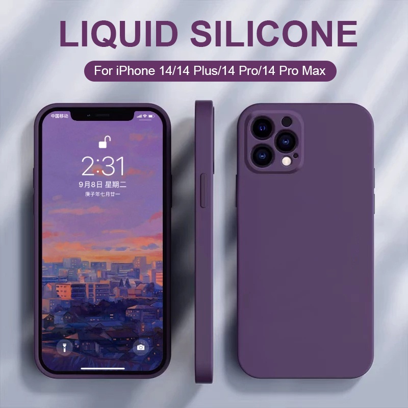 Luxury Square Liquid Silicone Case Compatible for iPhone 14 Pro Max 14 Plus Candy Color Shockproof Soft Back Cover