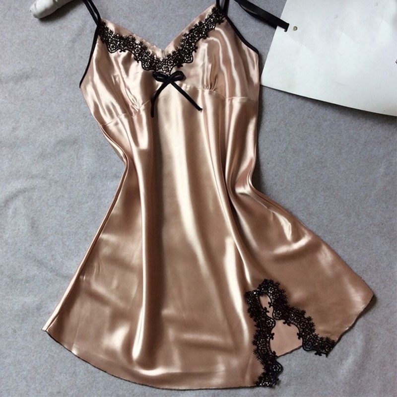Women Sexy Silk Satin Nightgown Lace Nightdress Sleeveless Nightwear V-eck  Sleepwear Summer Sleeping Dress | Shopee Singapore