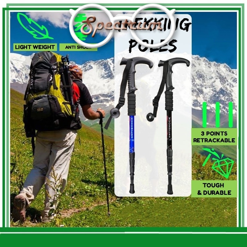 Outdoor Light Weight Trekking Pole Anti Shock Aluminium Hiking Poles Leg Support Cane Hiking Climbing Stick Adjustable Shopee Singapore