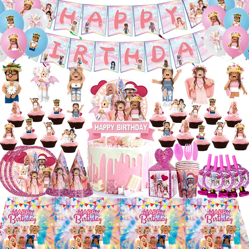 Pink Roblox Theme Birthday Party Decoration Set Backdrops Latex Balloon