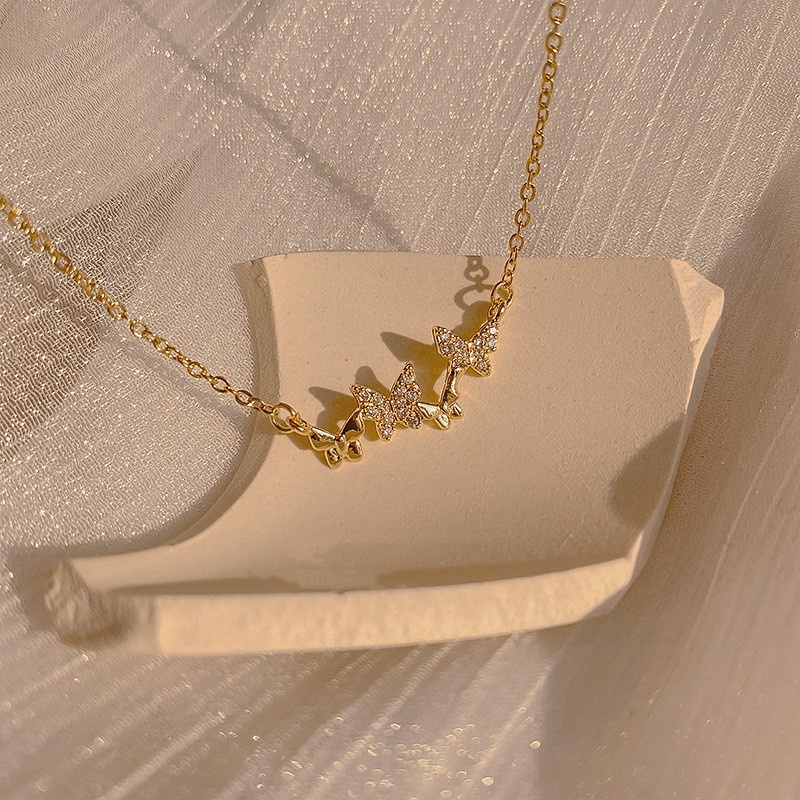 Fashion Women Jewelry Alloy Gold Plated Rhinestone Butterfly Pendant Necklace
