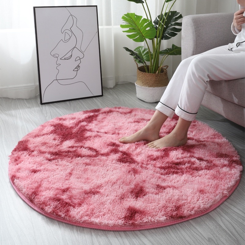 Fluffy Round Mat-Baby Pink