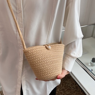 Straw Bucket Bag Women Summer Beach Mesh Shoulder Crossbody Handbags Casual  Small Drawstring Weave Totes Casual Crossbody Bag