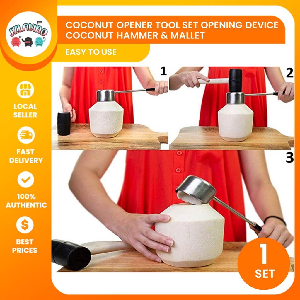 [SG Local Seller with Ready Stocks]Coconut Opener Tool Set Opening Device Coconut Hammer Mallet