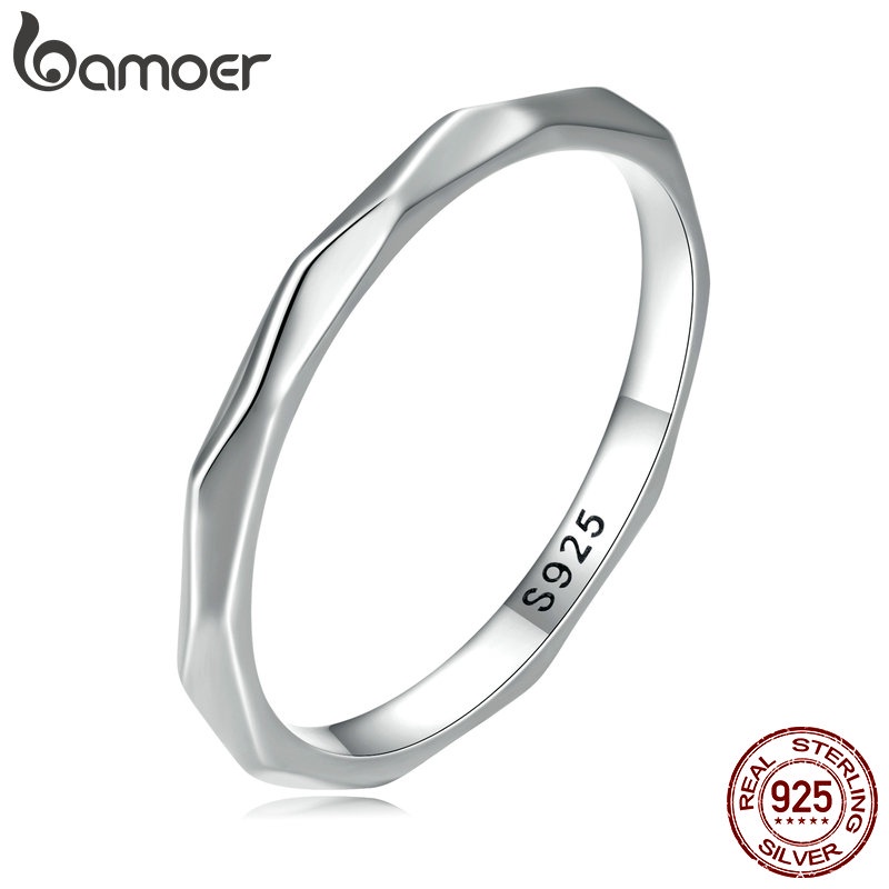 Bamoer Ring 925 Silver Minimalism Plain Jewelry For Women Fashion Accessories